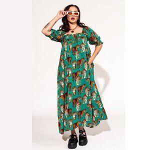 NWT Dressed in Lala Palm Springs Smocked Dress in Tiger Tales, Size XL